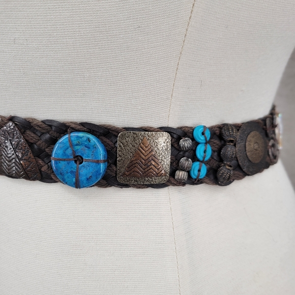 Boho Belt with Faux Turquoise Stones Shells Metal and Beading Women's Hip Belt - Picture 6 of 13